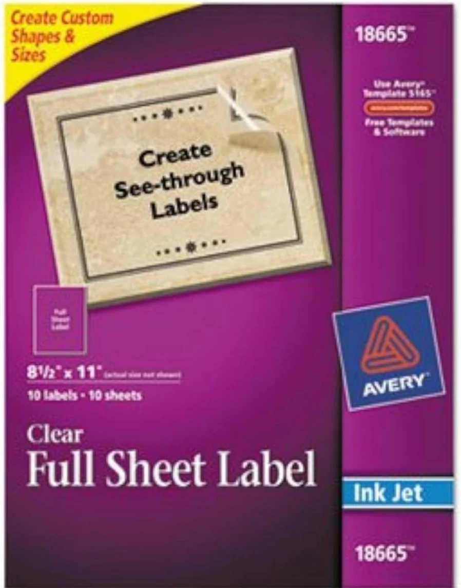 AVERY 18665 Matte Clear Full Sheet Printable Shipping Labels, 8.5" x 11", 10 Blank Mailing Labels for Laser/Inkjet Printers