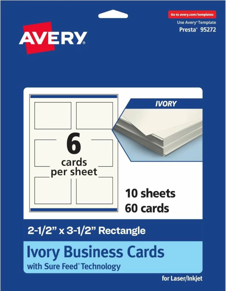 Avery Printable Matte White Cards 2.5" x 3.5" with Sure Feed Technology, Print-To-The-Edge for Laser/Inkjet, 300-Pack