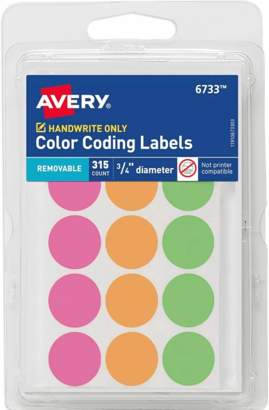 AVERY 6733 Neon Color-Coding Removable Dot Stickers, 3/4" Round Non-Printable Labels, 315 per Pack, 36-Pack Bulk (11,340 Total) - Assorted Bright Colors