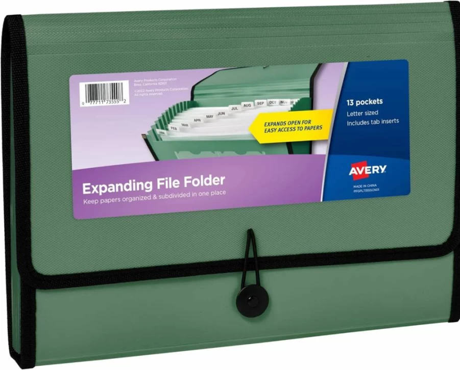 Avery 73552 Expanding File Folder Organizer, 7-Pocket Accordion Letter/A4 Size, Plum, Holds 425 Sheets