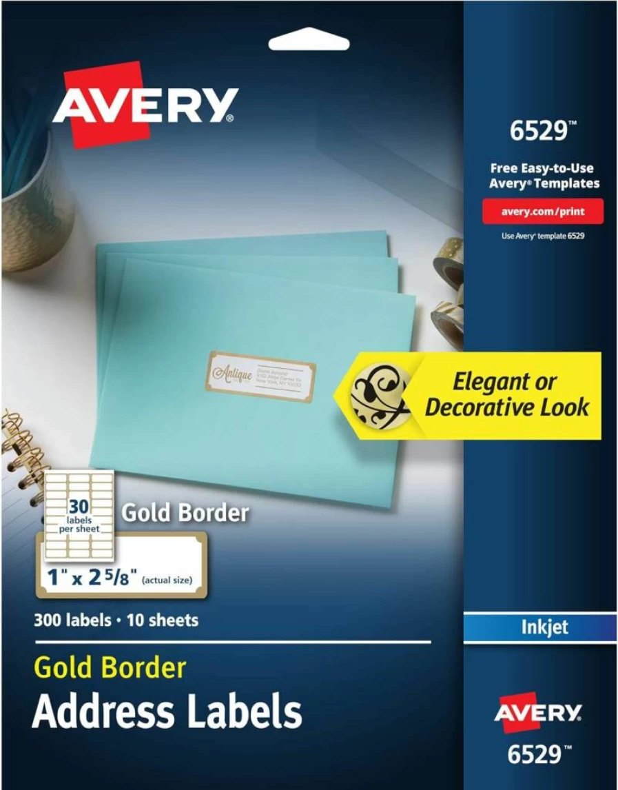 AVERY 06530 Printable Address Labels, 1" x 2-5/8", Matte White with Silver Border, 300 Blank Mailing Labels for Inkjet/Laser Printers