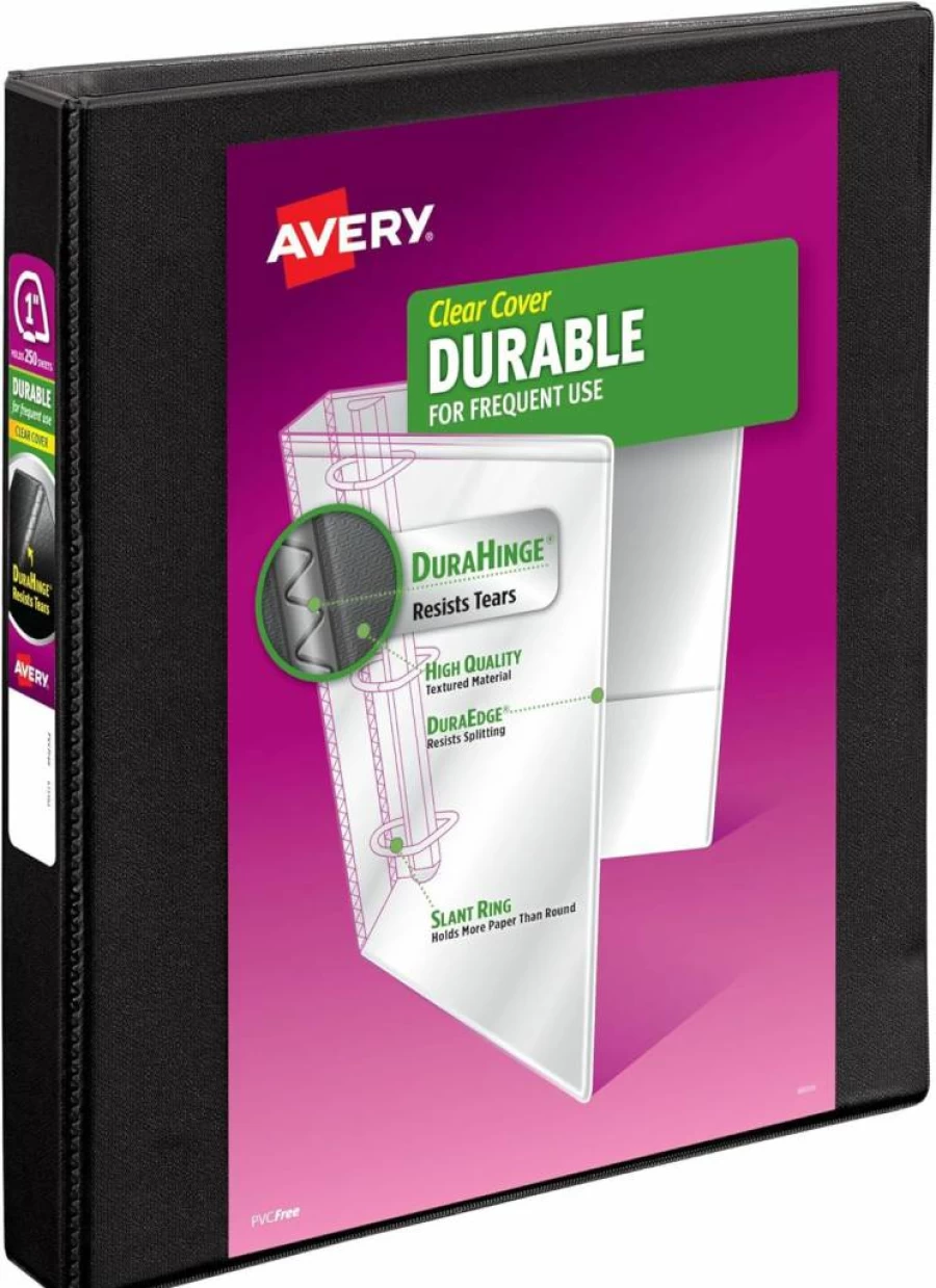 AVERY 05736 3-Ring Binder, 1/2 Inch Slant Ring, Durable Black Binder, 4-Pack