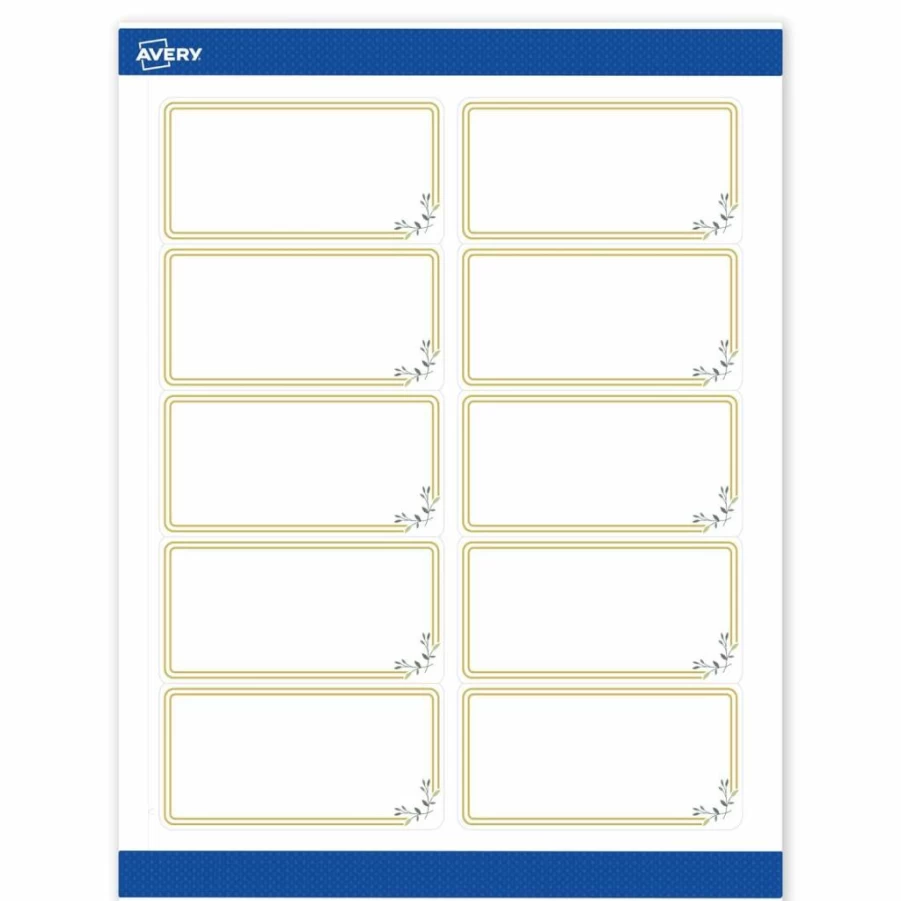 AVERY Gold Floral Printable Labels, 2" x 4" Glossy White Rectangle Stickers, Permanent Adhesive for Laser/Inkjet Printers, 100-Pack for Product Branding & Merchandising