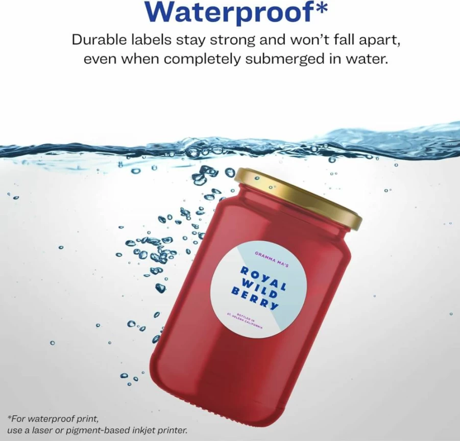 Avery Round Waterproof Labels 3" Diameter, 150-Pack, Sure Feed Technology, Oil & Tear-Resistant, Laser/Inkjet Printable