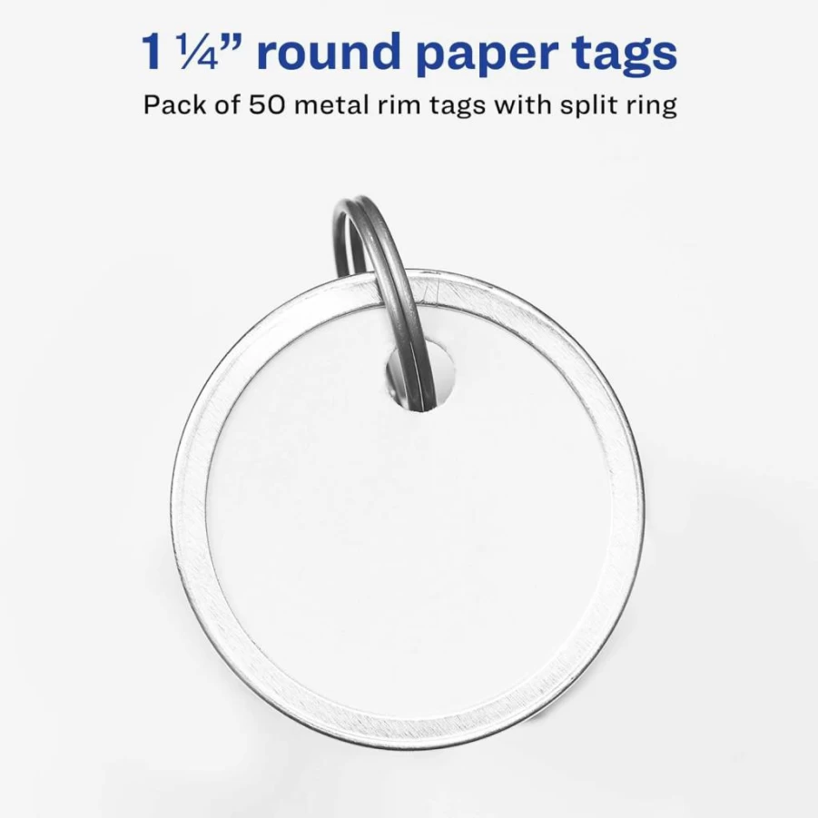 AVERY 11025 White Metal Rim Key Tags with Split Rings, 1.25 Inch Diameter, Pack of 50