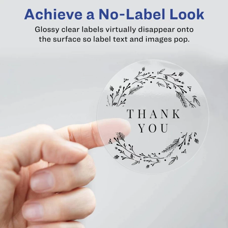 Avery 22825 Glossy Clear Round Labels, 2" Diameter, 120-Pack Printable Customizable Labels with Sure Feed Technology