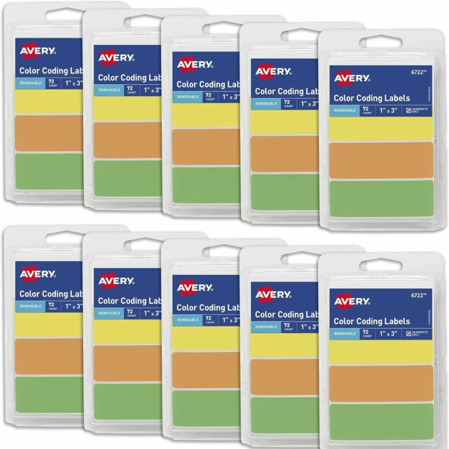 AVERY Removable Color-Coding Labels, 10 Assorted Color Packs, 720 Adhesive Stickers Total (06722) for Organization & Filing