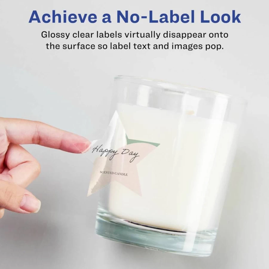 Avery Glossy Clear Star Labels 2.25" x 2.375" - 120 Pack, Sure Feed Technology, Print-to-the-Edge for Laser/Inkjet Printers