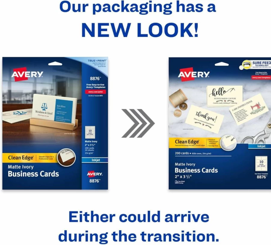 AVERY 08873 Printable Business Cards - 2" x 3.5" White Linen Textured, 200 Blank Cards for Inkjet Printers with Sure Feed Technology