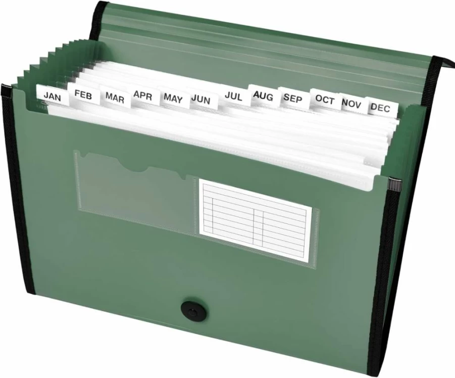 Avery 73555 13-Pocket Expanding File Folder Organizer, Sage Green, Holds 425 Letter/A4 Sheets, Accordion Document Organizer