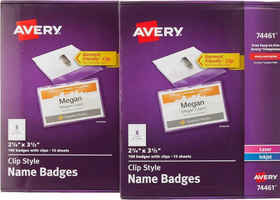AVERY 74461 Name Badges with Clips, 200 Inserts & Holders, 2-Pack, 2-1/4" x 3-1/2", Printable or Writable Name Tags for Events