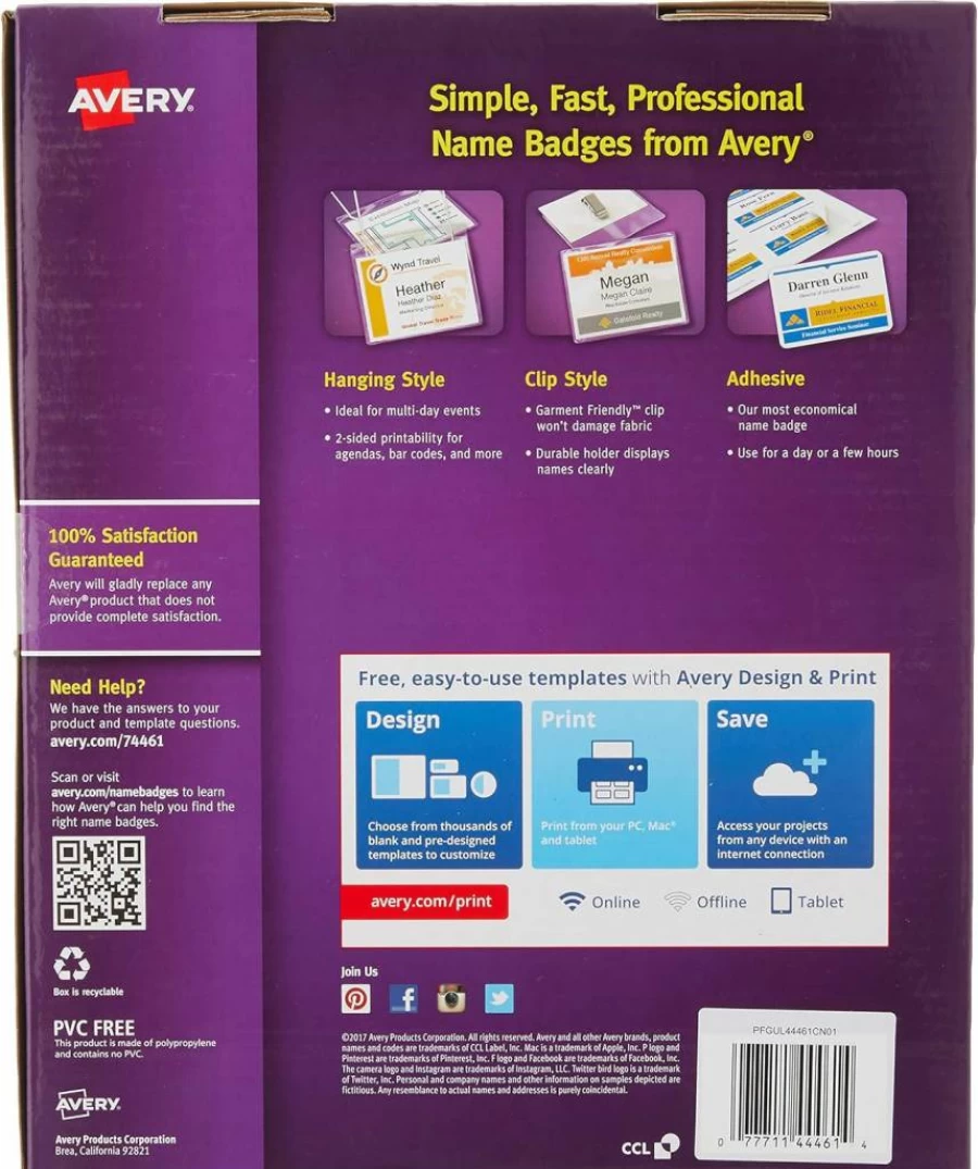 AVERY 74461 Name Badges with Clips, 200 Inserts & Holders, 2-Pack, 2-1/4" x 3-1/2", Printable or Writable Name Tags for Events