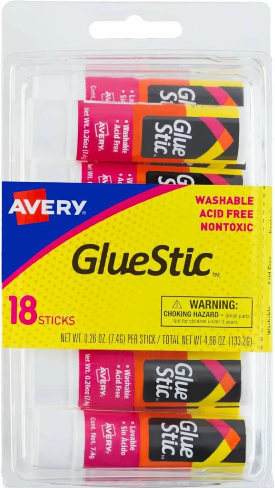 AVERY Washable Non-Toxic Permanent Glue Sticks for Arts and Crafts, 0.26 oz, 18-Pack (98001) White Adhesive
