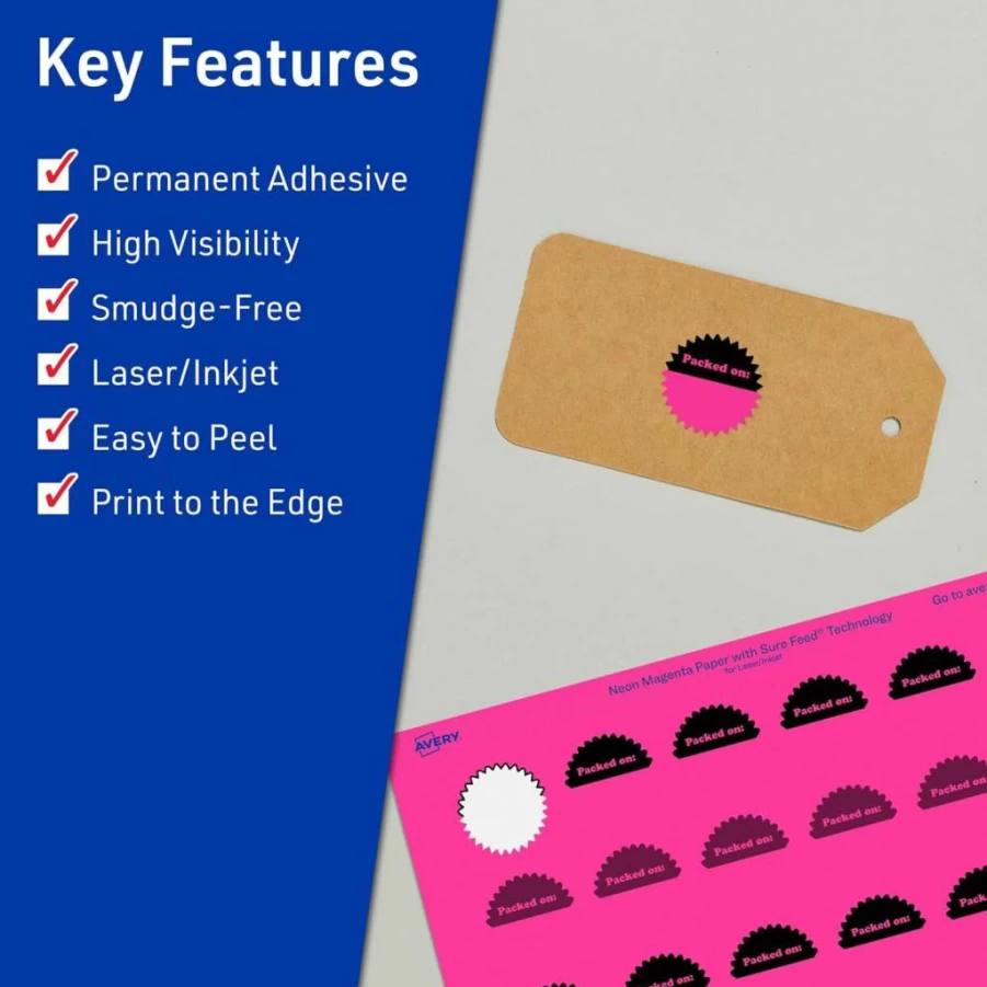 Avery Neon Magenta Printable Labels 1" - Sure Feed Technology, Print-To-The-Edge for Laser/Inkjet, 480 Pack - Ideal for Mailing Seals, Planner Stickers & Organizing