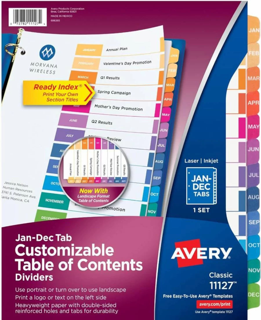 AVERY Customizable Jan-Dec Tab Dividers with Multicolor Tabs, 24 Sets for 3-Ring Binders (11127)