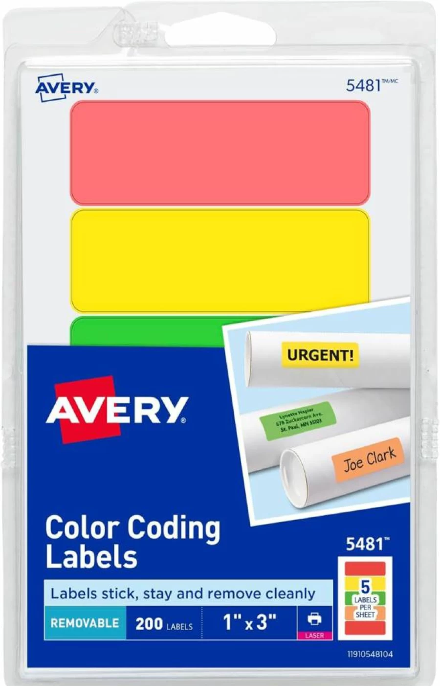 AVERY Removable Color Coding Labels 1" x 3" - Write & Print, 200-Pack (5481) for Easy Organization