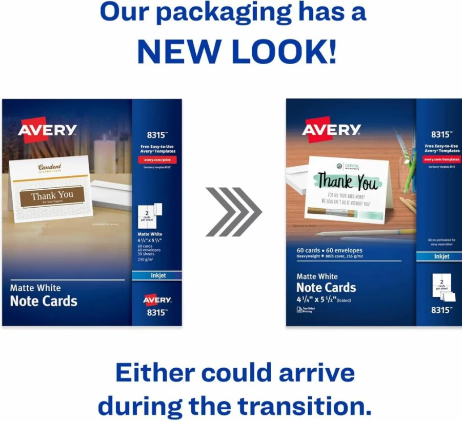 AVERY 60 Blank Printable Note Cards with Envelopes, 4.25" x 5.5", Matte White, Compatible with Inkjet Printers (08315)