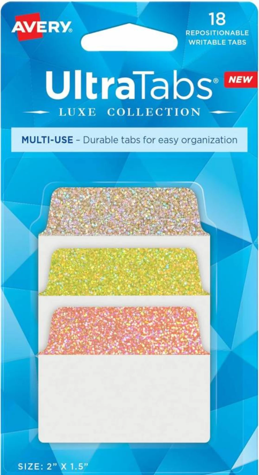 Avery Repositionable Page Tabs, 2" x 1.5" Holographic Sunset Ombre, 18 Multi-Use Ultra Tabs (74148) for Organizing Documents
