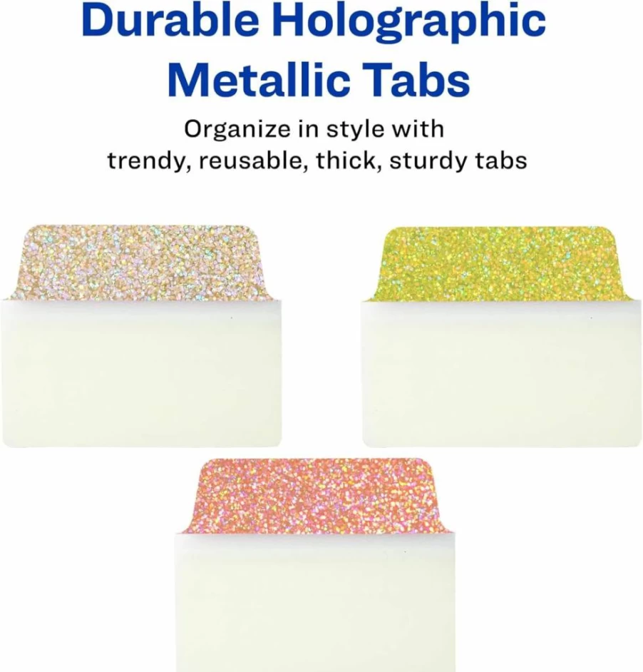 Avery Repositionable Page Tabs, 2" x 1.5" Holographic Sunset Ombre, 18 Multi-Use Ultra Tabs (74148) for Organizing Documents