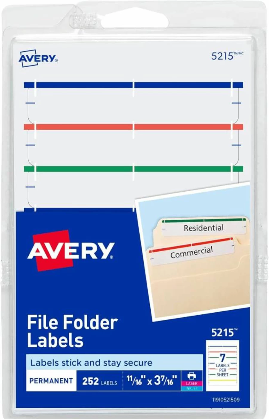 AVERY 5215 File Folder Labels - 4" x 6" Easy Peel Sheets, 252 Assorted Labels (2/3" x 3-7/16"), Printable & Handwrite, Multipurpose Organization