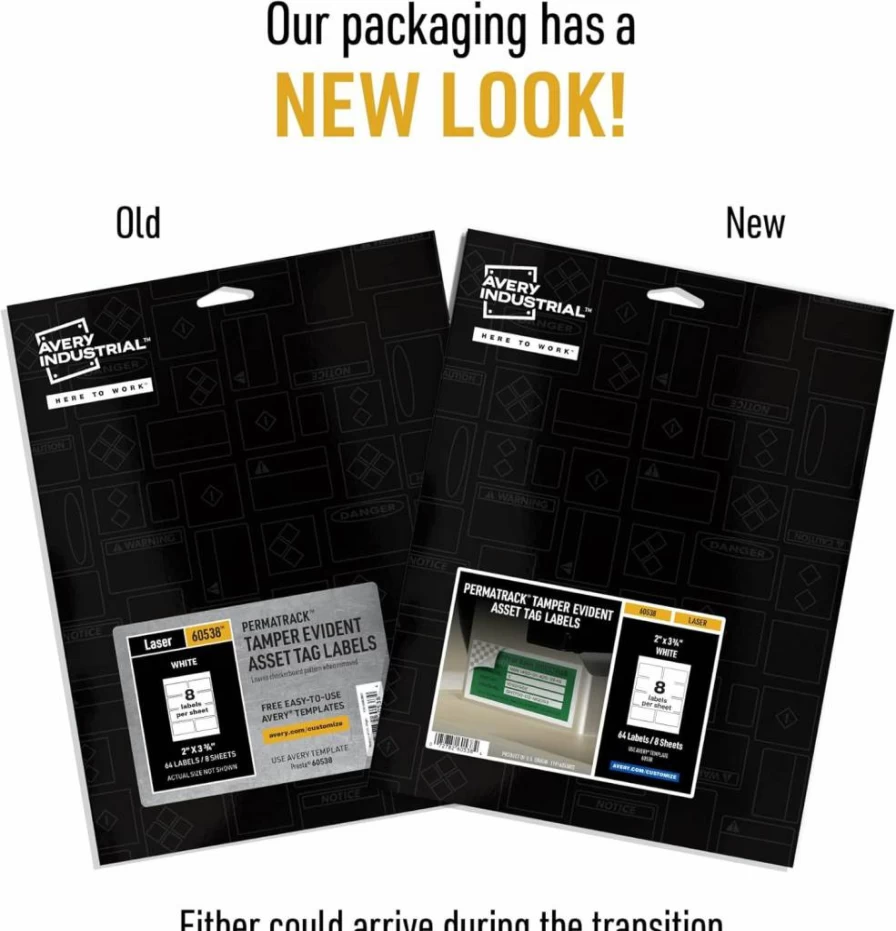 AVERY 61530 White Waterproof Laser Printable Asset Tags, 3.75" x 2" Size, 64 Labels per Sheet