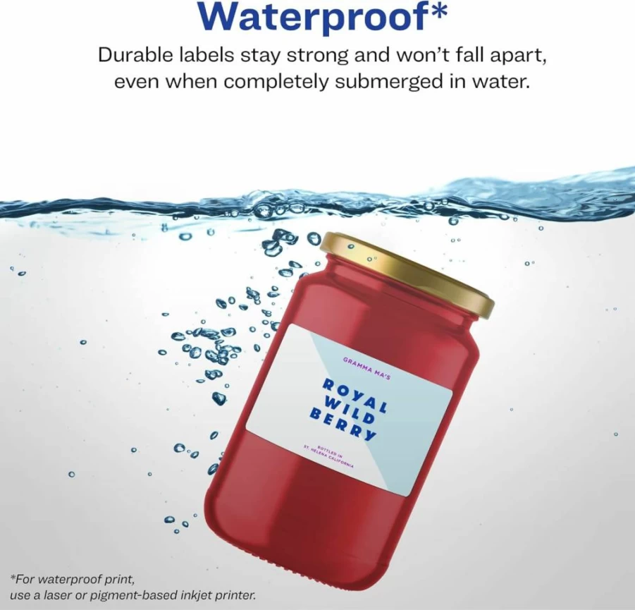 Avery 2" x 3.5" Waterproof Labels, 80-Pack, Sure Feed Technology, Oil & Tear-Resistant, Laser/Inkjet Printable, Print-To-The-Edge Durable Rectangle Labels