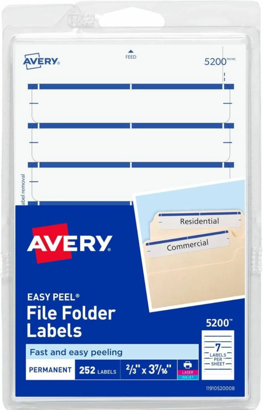 Avery 5200 Easy Peel File Folder Labels, 2/3" x 3-7/16", White/Blue, 252 Labels per 4" x 6" Sheet, Print & Handwrite