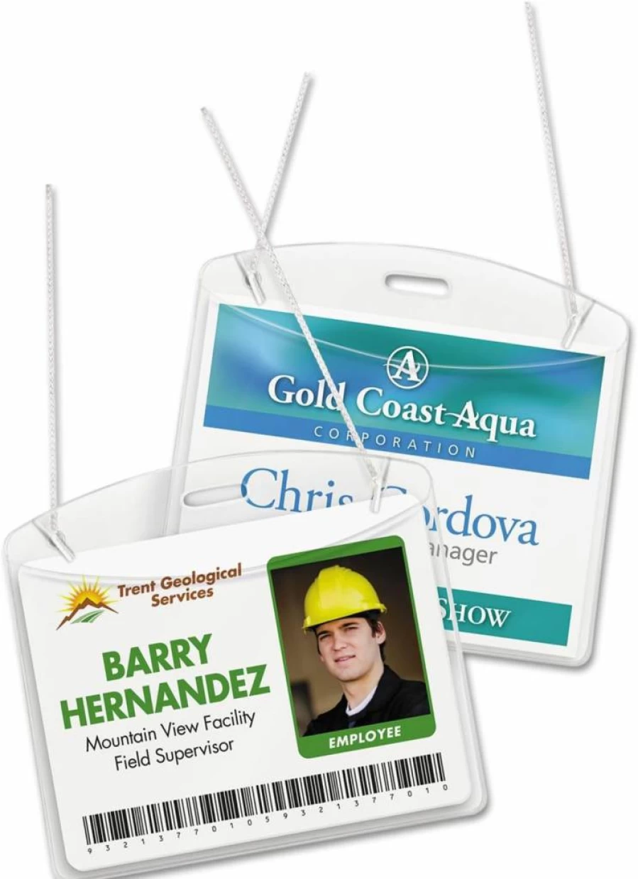 Avery 2922 Heavy Duty 3" x 4" Horizontal ID Badge Holders with Cords - 100 Pack