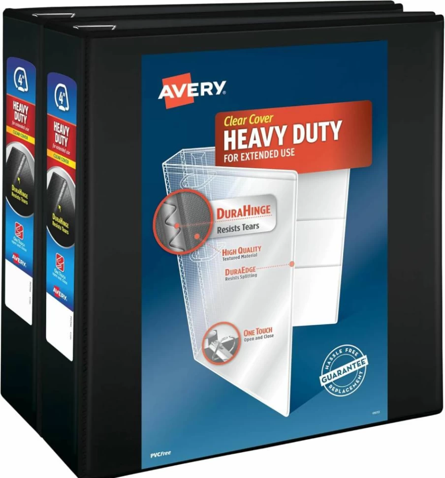 AVERY 3" Heavy-Duty 3-Ring Binder with One-Touch Slant Rings, Black (05600) - Holds Letter Size 8.5 x 11 Paper