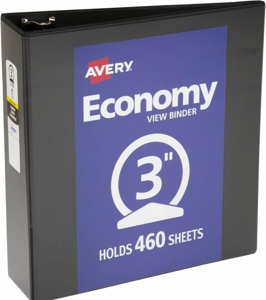 Avery 3" Round Ring Black Binder - Economy View 3 Ring Binder (05891) for Durable Organization