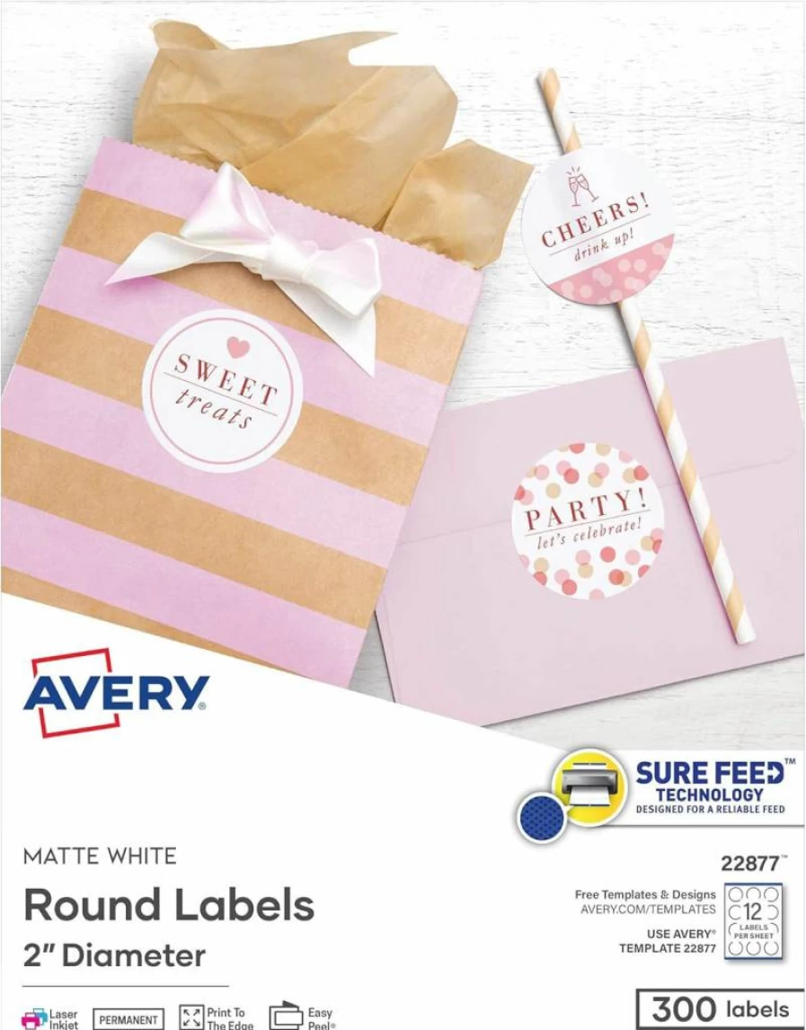Avery 22612 Round Labels, 2" Diameter, 120 Pack, Permanent Adhesive, Laser/Inkjet Compatible, Sure Feed Technology, Print-To-The-Edge Design, Easy Peel Blank Circle Labels