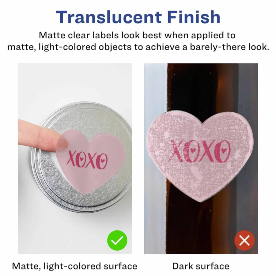 Avery Matte Clear Heart Labels with Sure Feed Technology, 2-9/32" x 1-27/32", 120-Pack, Print-to-the-Edge for Laser/Inkjet Printers