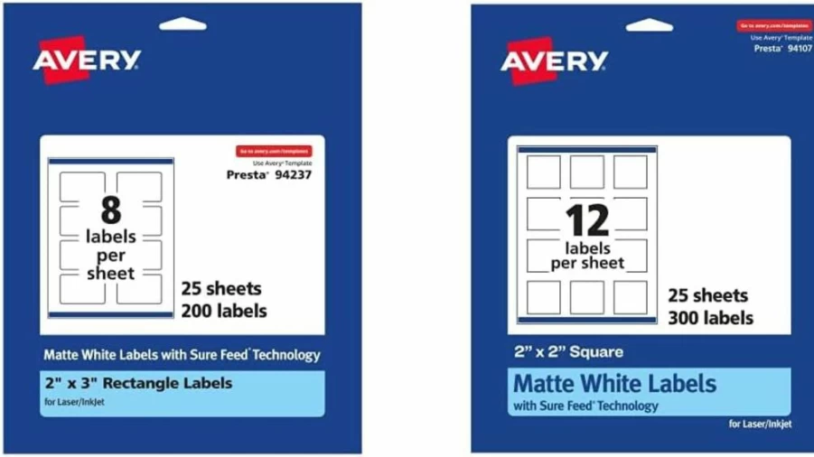 Avery Matte White 2" x 3" Rectangle Labels with Sure Feed Technology - 200 Printable Matte Finish Stickers for Laser & Inkjet Printers