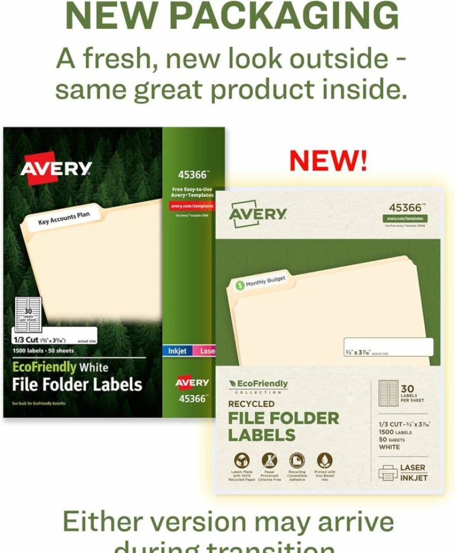 AVERY 48266 Recycled White File Folder Labels, 2/3" x 3-7/16", Eco-Friendly Permanent Adhesive, 750 Printable Labels for Organizing