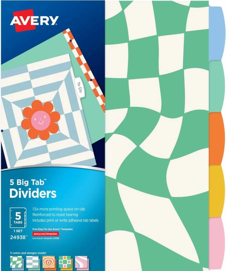 Avery Retro Reversible Fashion Dividers, 5-Tab Set for 3-Ring Binders, Big Tab Design (24938)