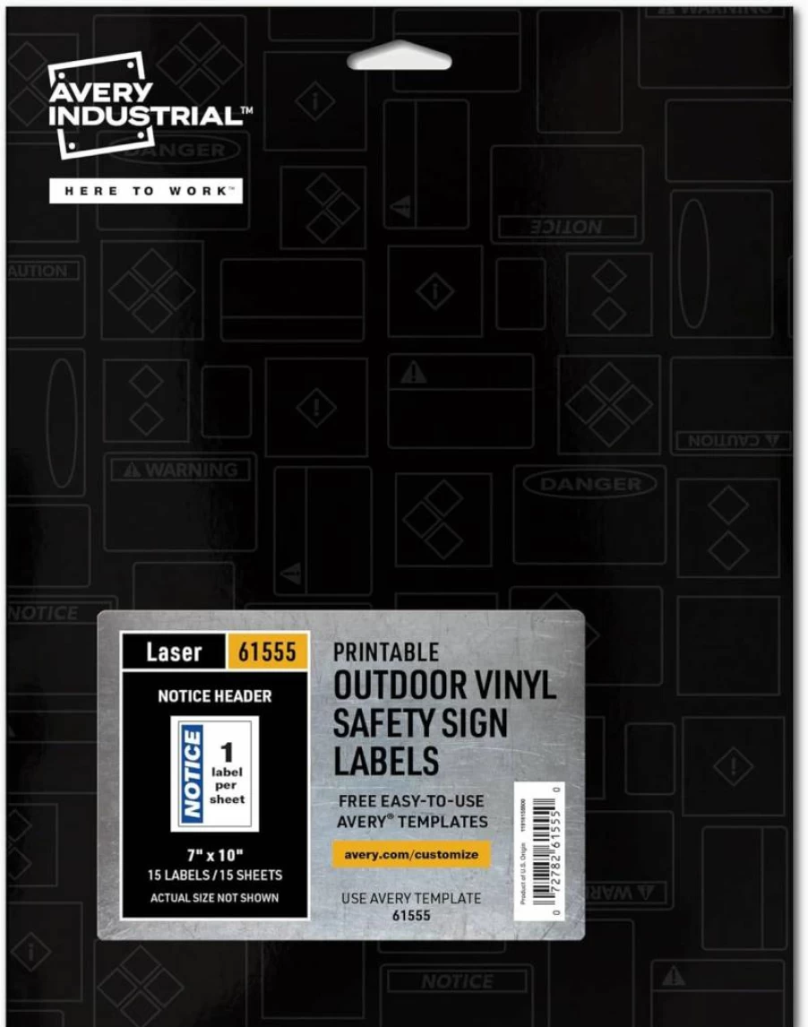 AVERY 61515 Printable Waterproof Warning Labels, 7x10 Inch Chemical Resistant Removable Signs, 15-Pack