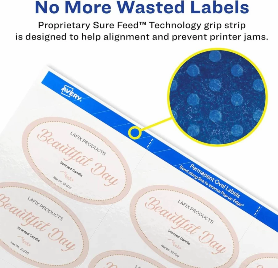 AVERY Glossy White Printable Oval Labels, 2" x 3.33", 80 Customizable Blank Labels for Printing (22820)