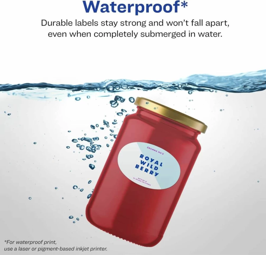 Avery Waterproof Oval Labels 2" x 3-1/3" - 80 Pack, Tear & Oil Resistant, Laser/Inkjet Printable, Sure Feed Technology, Print to Edge for Durable Labels