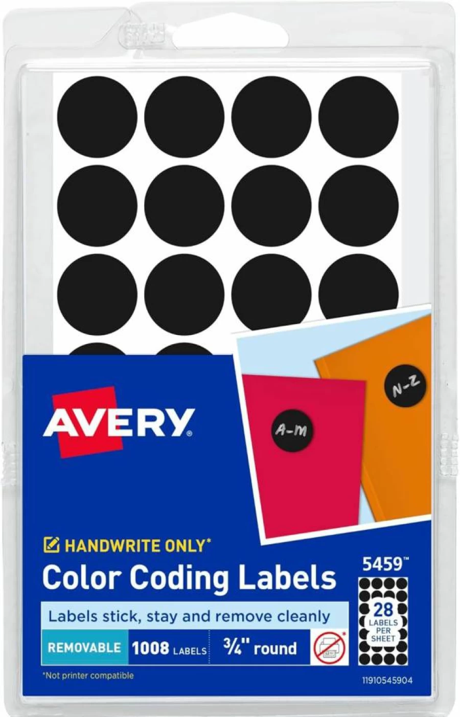 Avery 5459 Removable Color-Coding Labels, 3/4 Inch Round Black Dots, 1,008 Non-Printable Stickers for Organizing & Sorting