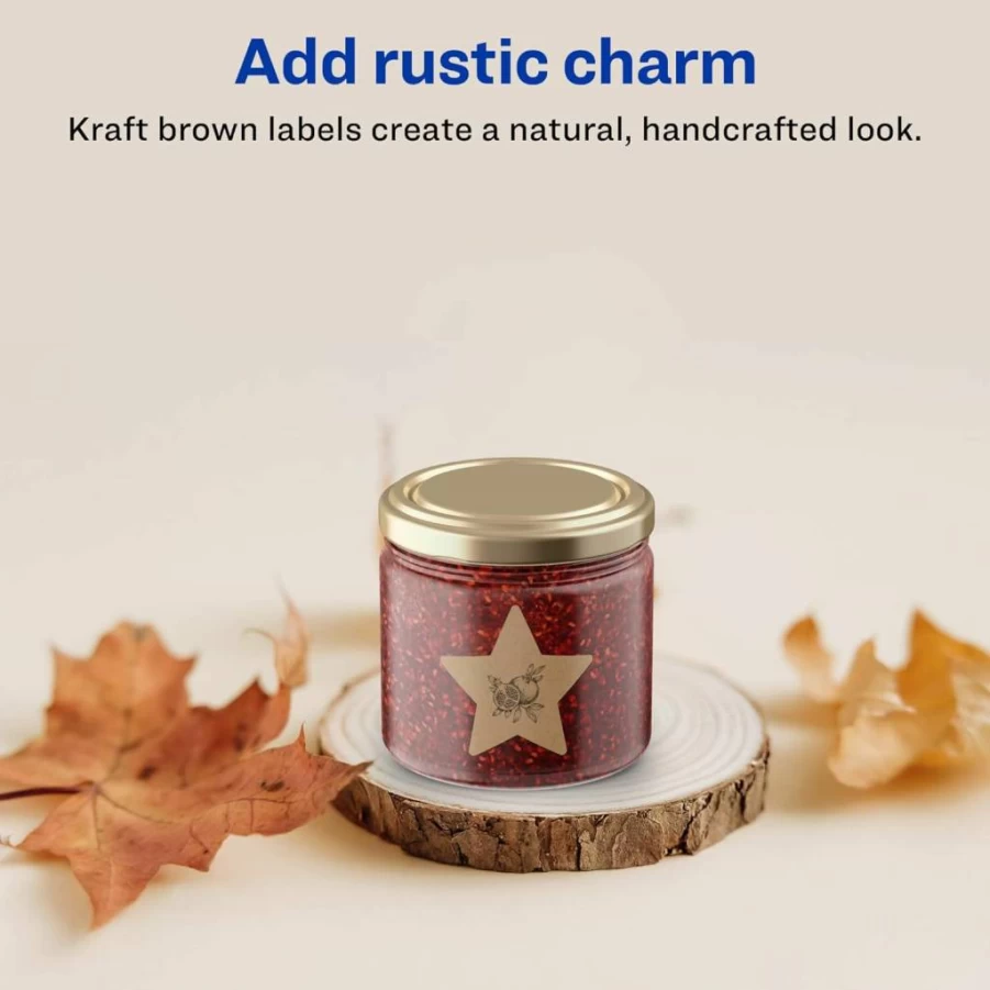 AVERY Kraft Brown Star Labels, 2-1/4" x 2-3/8", 180-Pack, Sure Feed Technology, Laser/Inkjet Printable, Print-To-The-Edge Design