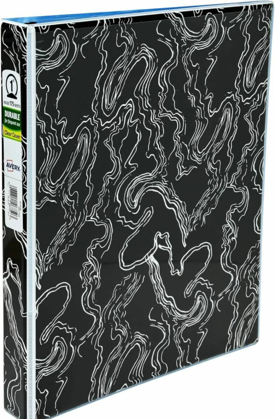 AVERY 3 Ring Binder 1 Inch Round Rings, Black and White Marble Design, Durable Fashion Binder for School or Office (26743)