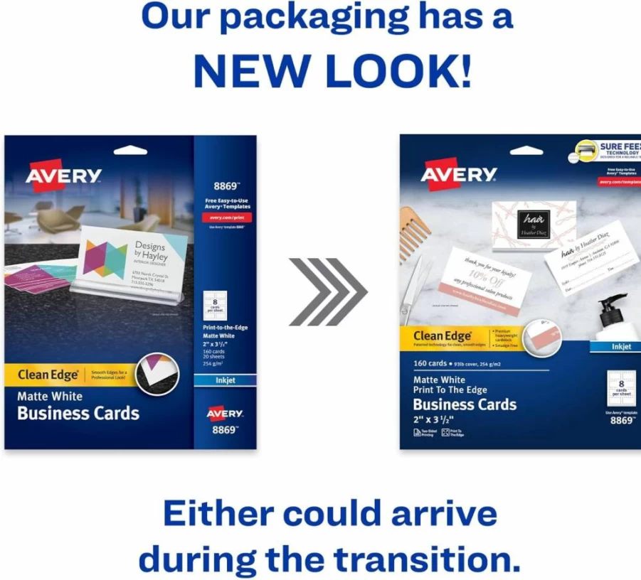AVERY 8869 Printable Business Cards 2" x 3.5" White 160 Sheets for Inkjet Printers Sure Feed Technology Clean Edge Design
