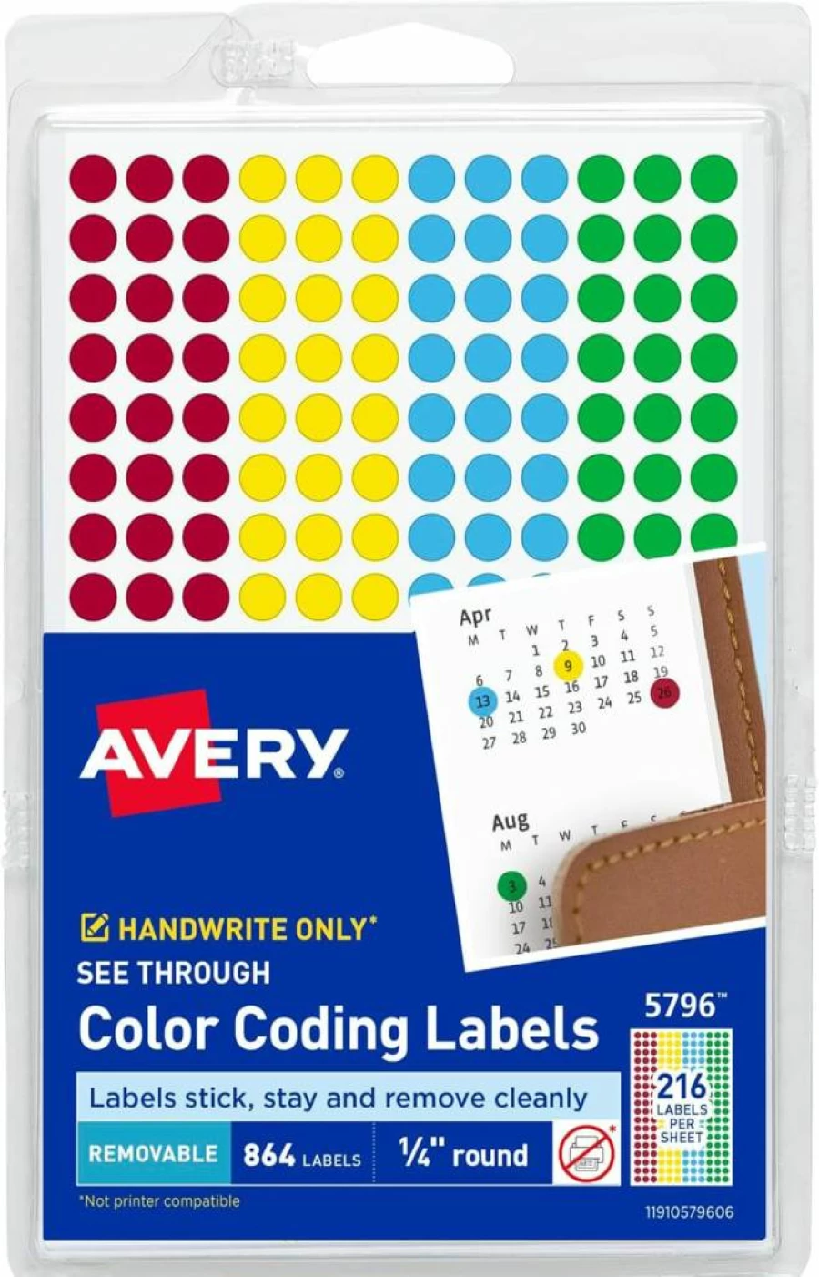 AVERY 5641 Removable Color-Coding Dot Labels, 1/4 Inch Round, Assorted Neon & Pastel, 3 Packs/2,304 Stickers, Non-Printable, for Organizing & Crafting