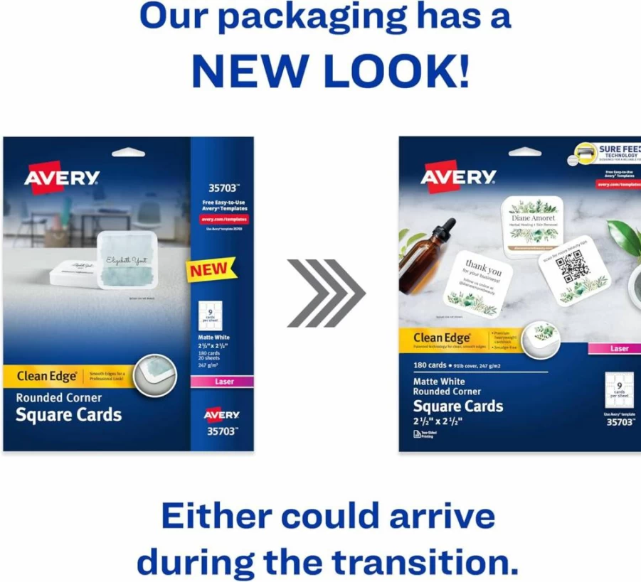Avery 5871 Sure Feed Printable Business Cards, 2" x 3.5", White, 200 Blank Laser Printer Compatible Cards, Clean Edge Design