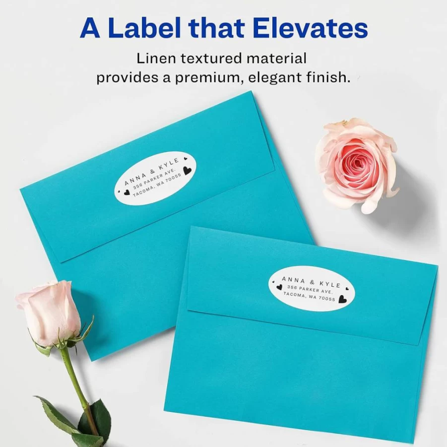 AVERY 8216 Printable Oval Labels, 1-1/8" x 2-1/4" Textured Matte White, 210 Customizable Stickers for Laser/Inkjet Printers