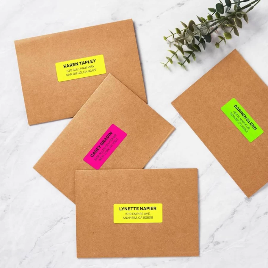 Avery 5979 Printable Neon Address Labels, 1" x 2-5/8", 450 Blank Mailing Labels for Laser/Inkjet Printers, Sure Feed Technology (Magenta, Green, Yellow)