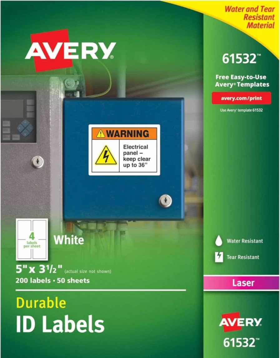 AVERY 6578 White Laser Printer ID Labels, 2" x 2.625", Durable Cover-Up Labels, Pack of 750