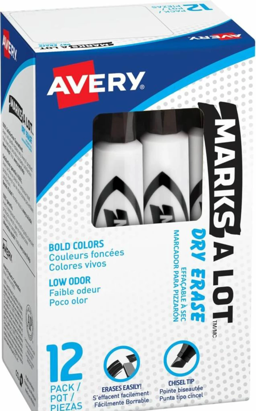 Avery Dry Erase Markers 12 Pack - Chisel Tip Low Odor Whiteboard Markers for Classroom, Office & School Supplies (Black, 24408)