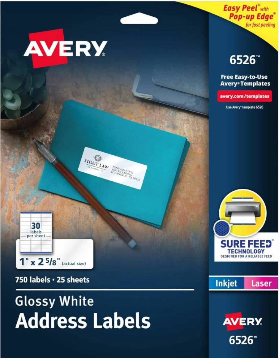Avery 22890 Glossy White Labels 2" x 3" - Sure Feed Technology, Print-to-Edge for Laser/Inkjet, 80-Pack