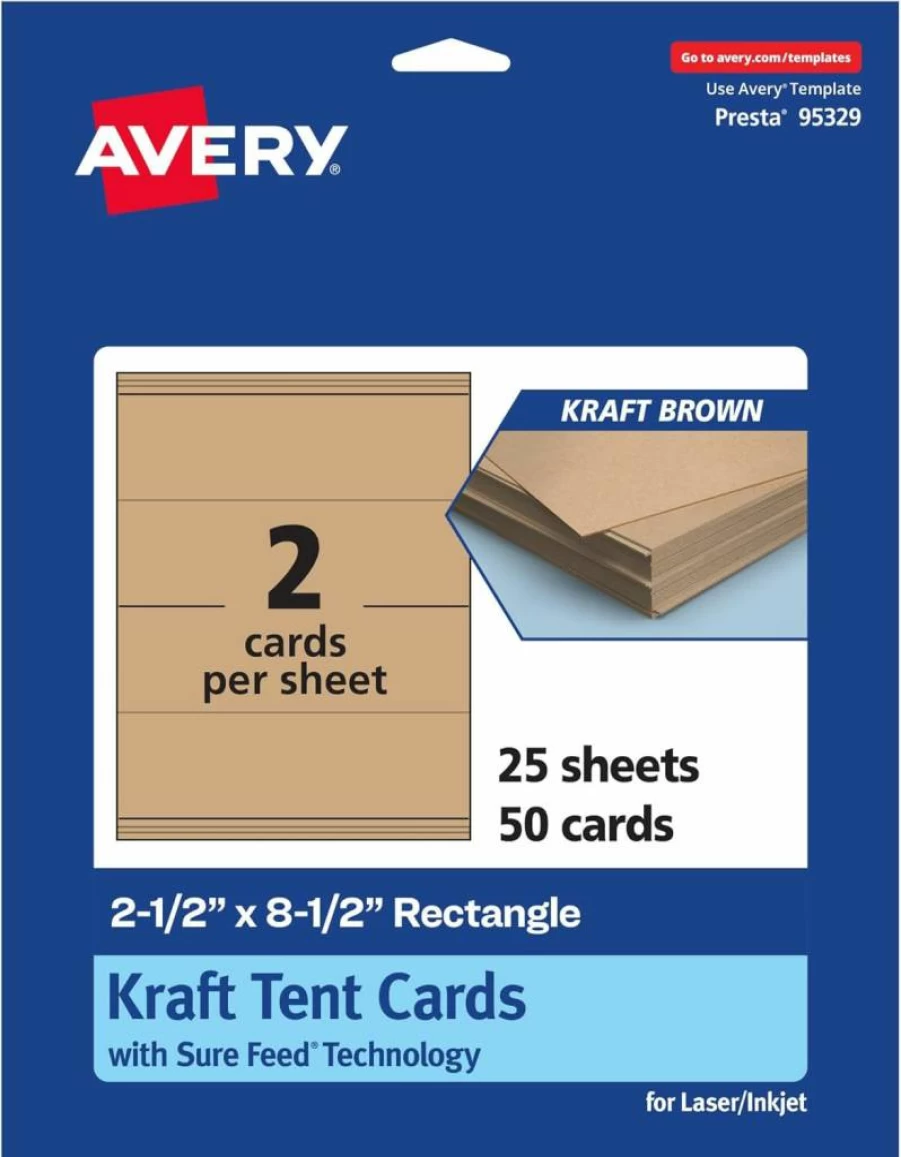 Avery Printable Tent Cards, 2.5" x 8.5", Kraft Brown Cardstock, 100-Pack for Table Talkers, Promotional & Instructional Signs – Laser/Inkjet Compatible
